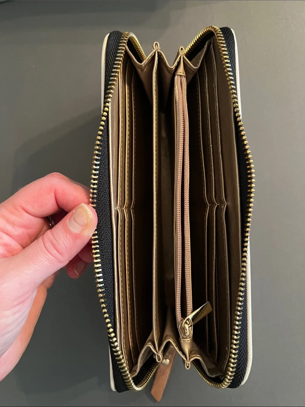 Anne Klein Two-Tone Cream and Black Zip Wallet